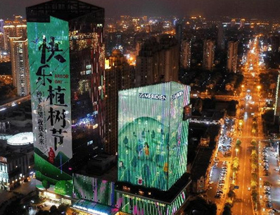 無錫雙子塔樓體燈光秀廣告案例圖 無錫雙子塔樓體燈光秀廣告案例圖